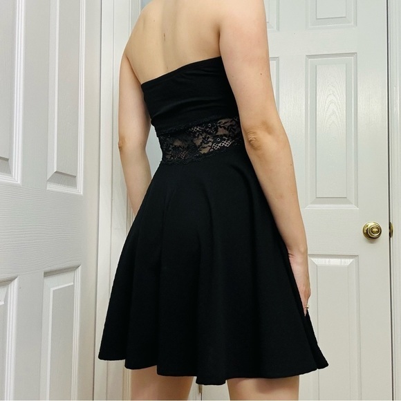 Y2K Dress Mini Black Strapless Cut Out Lace Waist Black Grunge A-line Medium - Picture 3 of 7